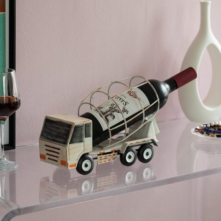 Vintiquewise Decorative Rustic Metal White Single Bottle Cement Truck Wine Holder for Tabletop or Countertop QI004537